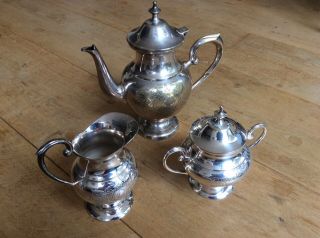 Vintage Silver Plate? 3 Piece Coffee / Tea Set Sugar Bowl & Jug,  Lids