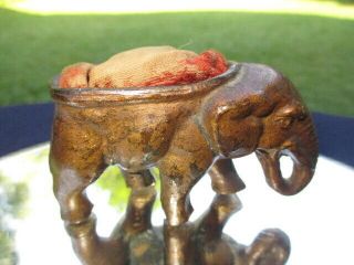Gold Bronze Painted Metal Elephant Old Pin Cushion