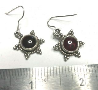 Antique GARNET sterling silver dangling earrings mark 925 hook pierced 2