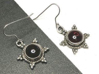 Antique GARNET sterling silver dangling earrings mark 925 hook pierced 3