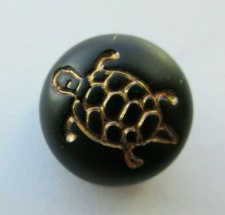 Cute Little Antique Vtg Victorian Jet Black Glass Button Incised Sea Turtle (n)
