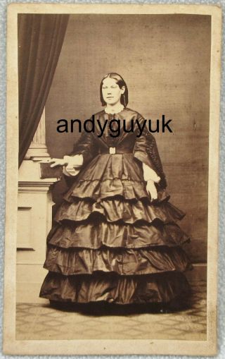 Cdv Lady Tiered Hooped Dress Fashion Antique Victorian Photo