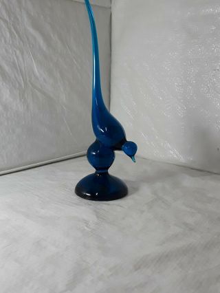 Rare Vintage Viking Glass Epic Blue Long Tail Bird - Vintage Bluenique Bird 10 "
