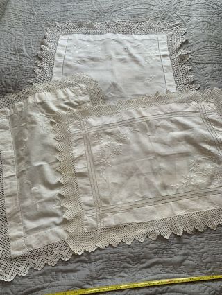 3 Vintage Cotton And Lace Tray/dressing Table Cloths Cushion Cotton Lace