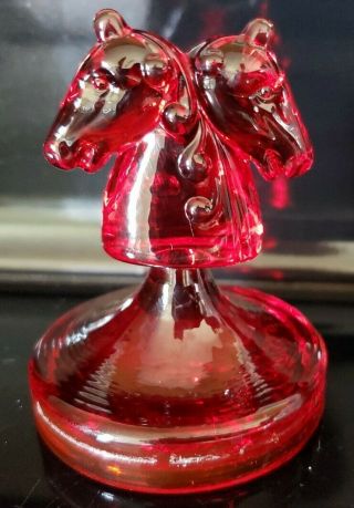 Rare Heisey Figure Glass Double Horse Head Ruby Red Hca 92 D