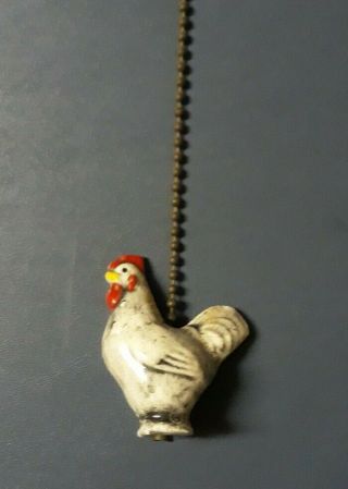 Vintage Antique Ceramic Chicken Rooster Ceiling Fan Light Pull Chain Fob