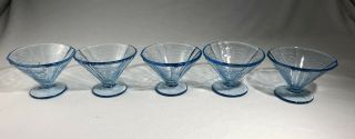 5 Federal Glass Sherbet Cups Dishes Blue Madrid Footed Rare Blue Depression Gl
