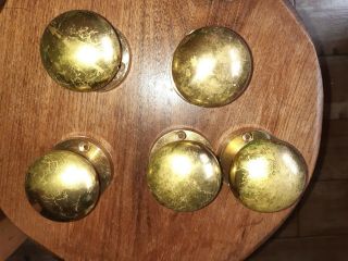 5 Old Brass Door Knobs Large 2 1/4 Inches