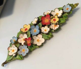 Vintage Jewellery Fabulous Rare Czech 3d Enamelled Flower Brooch