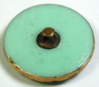 Antique Victorian Glass Button Green Flower w/ Gold Luster - 7/8 