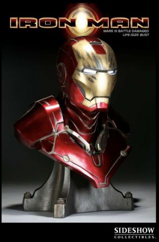 Sideshow Iron Man Exclusive Battle 1:1 Life - Size Bust.