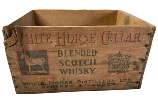Old Antique White Horse Cellar Scotch Whiskey Wooden Crate Box Wood Rare