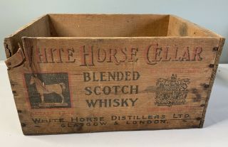 Old Antique White Horse cellar Scotch Whiskey Wooden Crate Box Wood RARE 2