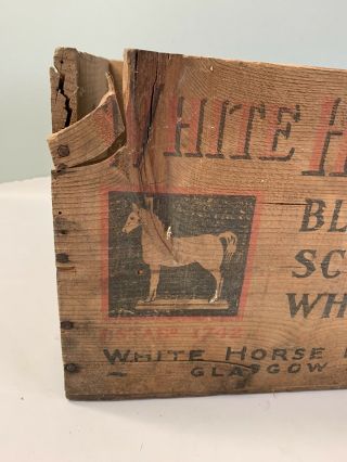 Old Antique White Horse cellar Scotch Whiskey Wooden Crate Box Wood RARE 3