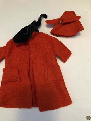 Vintage Barbie Doll Clothes Red Felt Coat With Matching Hat