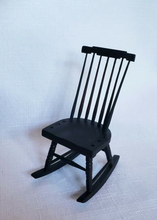 Dollhouse Miniature 1:12 Vintage Black Painted Rocking Chair