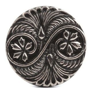 Czech Silver Lustre Floral Black Shankless Glass Button Cabochon 32mm