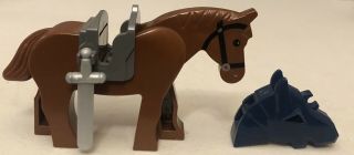 Vintage Lego Brown Horse Castle Animal Minifigure W/ Saddle Sword & Helmet 4494