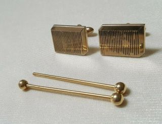 Vintage Swank Gold Tone Cuff Links & 2 Tie Collar Bar Pins - Fs