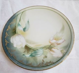 Antique R S Germany Floral Serving Bowl - White Flowers On Green Background