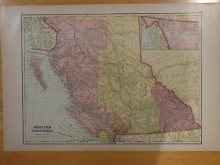 1915 Two Page Map Of British Columbia Also Alberta & Porto Rico From Cram Atlas