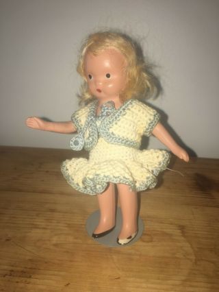 Vintage Composition Nancy Ann Doll With Jointed Arms,  Mohair Wig,  Knit Outfit