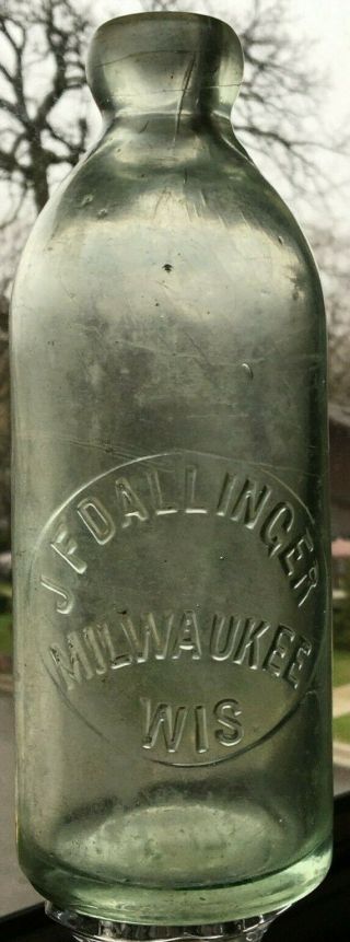 J.  F.  Dallinger Milwaukee Wisconsin Large Hutchinson Blob Top Soda Bottle Rare