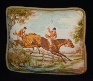 Vintage 11 " X 9 " Horse Hunting Scene Canvas And Fleece Throw Pillow