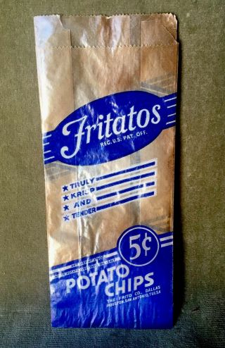 Vintage Fritos Corn Chip Fritatos Potato Chip Bag 1930’s Dallas Tx.  Rare Pre War