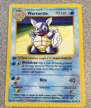 1999 Pokemon 1st Edition Wartortle Shadowless Base Set 42/102