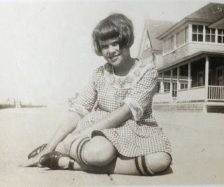 1920’s Vintage Antique Young School Flapper Girl Poses On Ground Photo