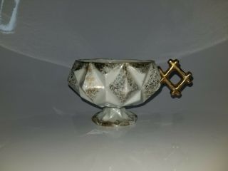 Vintage Lm Royal Halsey White And Gold Iridescent Tea Cup Geometric Pearl
