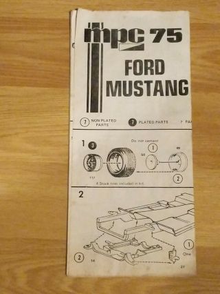 Vintage Mpc 75 Ford Mustang Ii Model Kit 7513 Instruction Sheet