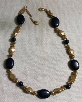 Vintage Ralph Lauren Chaps Goldtone Metal Blue Gold Plastic Bead 20.  5 " Necklace