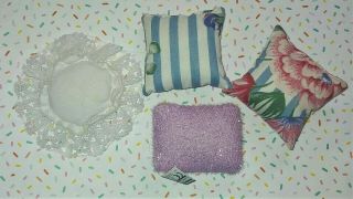 Vintage Barbie Home Set Of 4 Pillows Flowered Lace Glitter Doll House 2