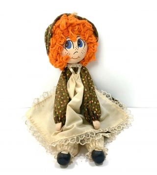 Vintage Clothes Pin Girl Doll With Red Curly Hair 1970s