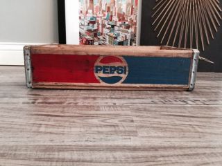 (17) Vintage 1982 Rare Blue Red Pepsi Cola Wood Soda Pop Crate