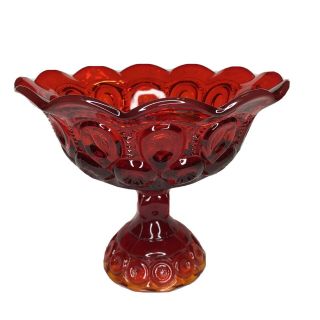 Vintage Le Smith Glass Moon Stars Amberina Red Extra Large Compote Bowl - Rare 8”