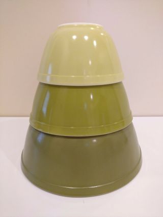 Vintage Pyrex Nesting Mixing Bowls Rare Olive Green & Yellow 403 402 401 Set/3