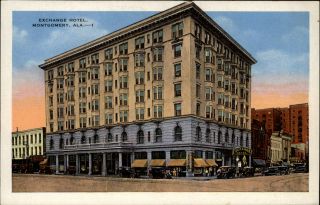 Exchange Hotel Montgomery Alabama Antique Cars 1930s Linen Postcard