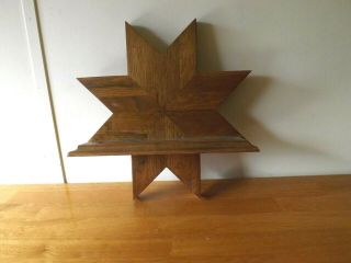 Vintage All - Wood Wall Shelf Handmade Oak Inlaid Star & Plate Groove.  12.  5 " X 11 "