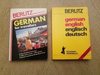 2 Vintage 1980s Berlitz German For Travelers & Deutsch English Dictionary Books