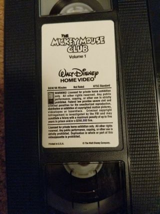RARE The Mickey Mouse Club: Volume One Vhs DISNEY w/ proof of purchase tag 3
