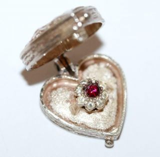 Rare Heart Box Opening To Crystal Ring Sterling Silver Vintage Charm,  Different