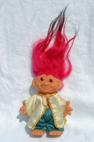 Vintage Troll Doll 5 1/2 In.  With Top And Pants Magenta Hair With Black Tips