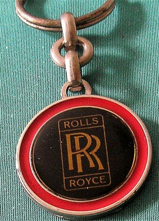 Rare Vintage Rolls Royce Glass Cover Enamelled Key Fob And Ring
