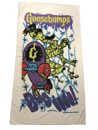 Vintage Rare 90s R.  L Stine Goosebumps Curly Skeleton Beach Towel Boo Dude