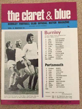 Burnley V Portsmouth 1972 - 73 Rare Postponed