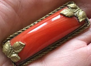 Vtg Antique Bar Pin Brooch Red Stone Gold Tone Unmarked