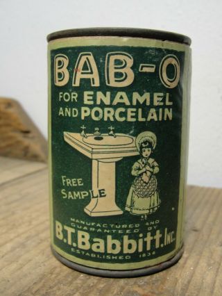 Antique B T Babbitt Bab - O Cleanser Sample Can W/ Tin Top & Bottom